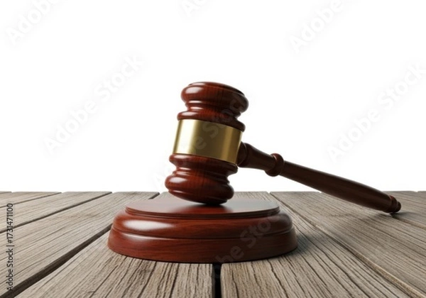 Fototapeta Wooden judge gavel and soundboard isolated on white background, symbol of justice and law, court concept