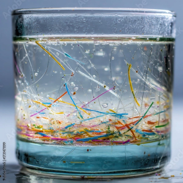 Obraz Glass of Water with Microplastic Fibers