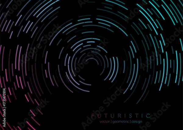 Fototapeta Dark blue purple circular dotted lines abstract tech geometric background. Vector futuristic minimal design