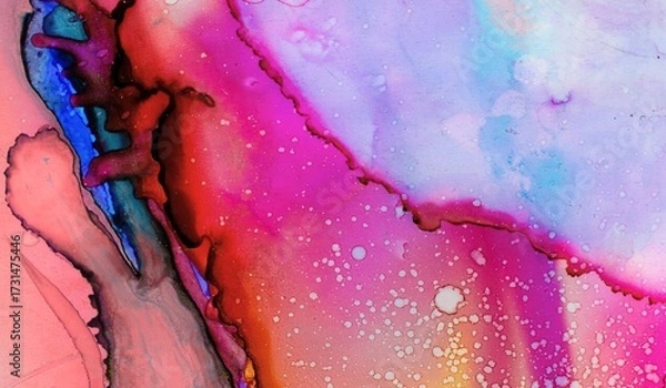 Fototapeta Abstract watercolor paint splash with colorful ink texture and pink drops on paper 