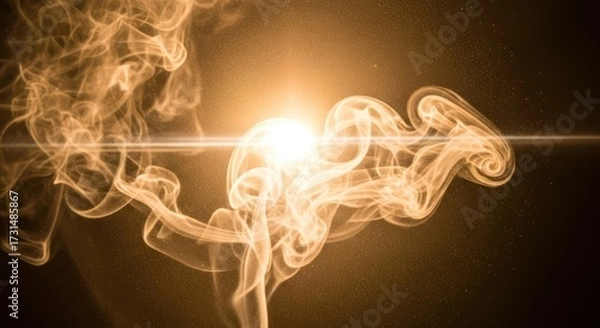 Fototapeta Golden plumes of vaporous abstraction flow and drift in ethereal dance around radiant light