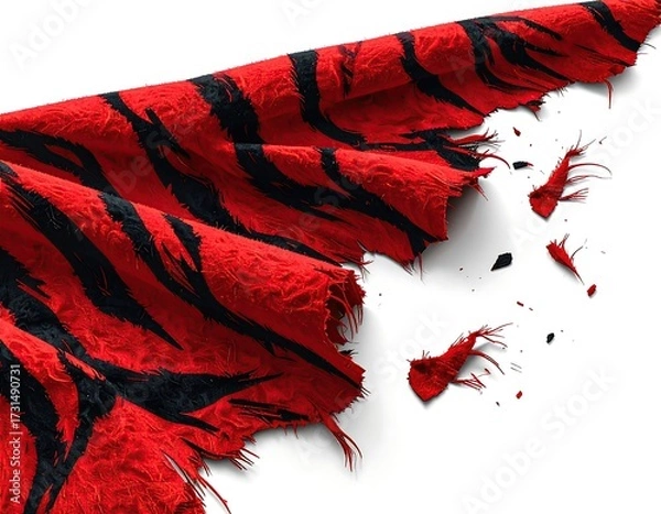 Obraz Ripped red fabric with black tiger stripes, cascading