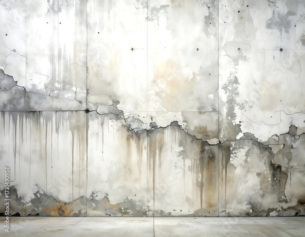Obraz Weathered concrete wall with cracks and drips