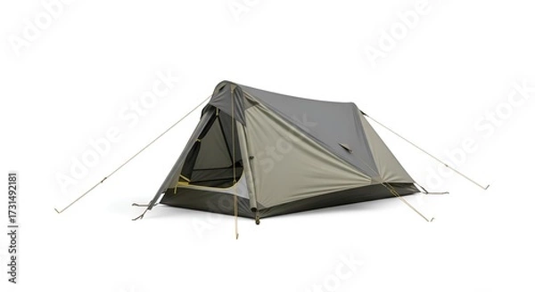 Fototapeta A triangle small tent compactly, isolated on white background