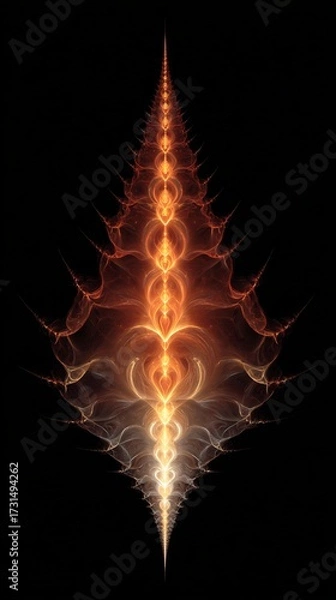 Obraz Abstract Glowing Fiery Fractal Art with Symmetrical Light Patterns on Black Background