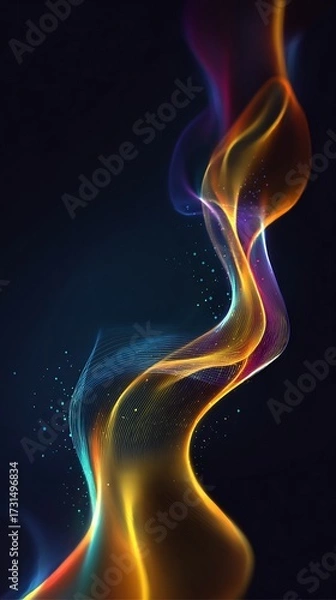 Fototapeta Abstract Colorful Flowing Light Lines and Particles on Dark Background