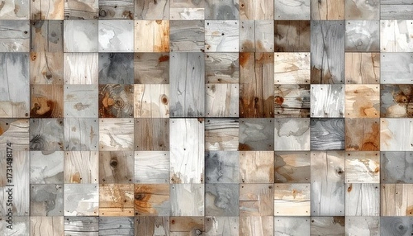 Fototapeta Varied wood squares create a mosaic pattern