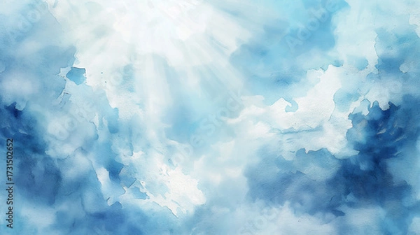 Fototapeta Concept of Day 7 Rest and Holiness, watercolor illustration of calm sky with divine light over still waters. Spiritual symbolic artwork of Sabbath, peace, sacred creation, faith and eternity.