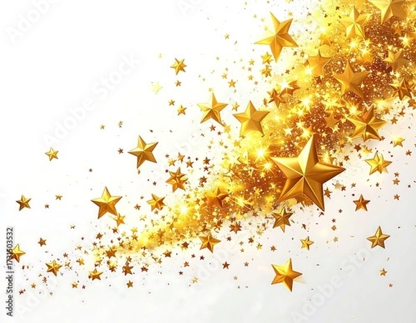 Fototapeta Golden stars explode in a swirling, celebratory burst on a white background