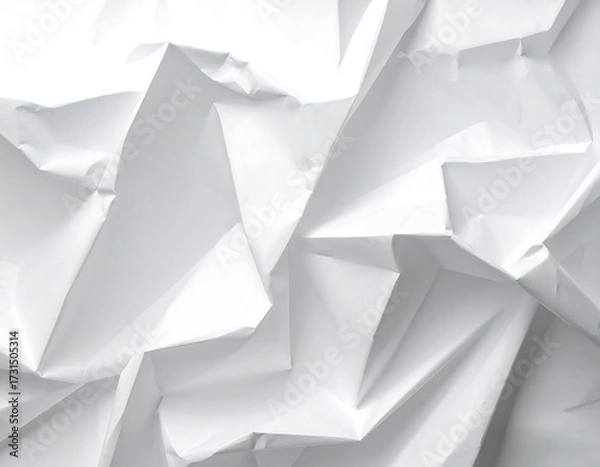 Fototapeta Crinkled white paper texture, abstract folds