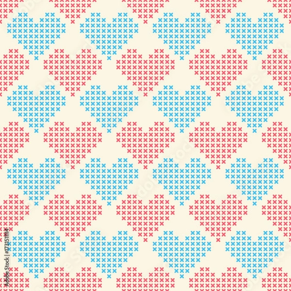 Obraz Seamless cross-stitch heart pattern creating textile background