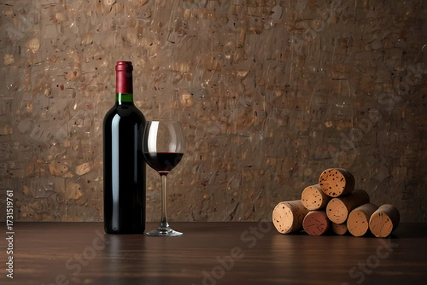 Fototapeta Red wine bottle and simple corkscrew.