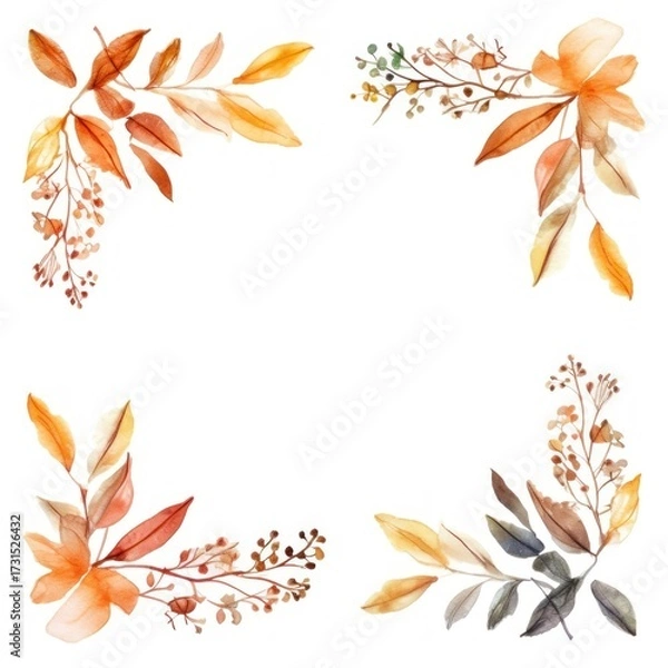 Obraz Autumn square border backgrounds pattern white background.