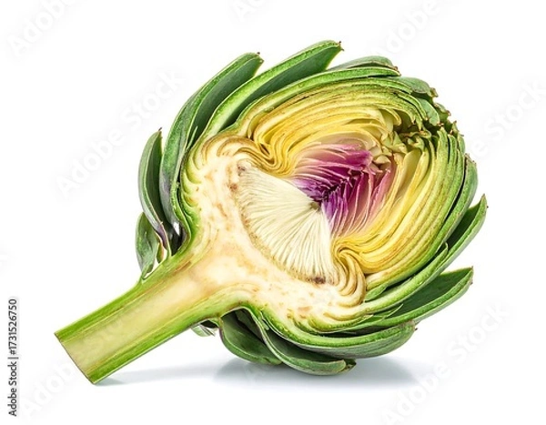 Fototapeta Close-up of a cut artichoke, showcasing its intricate layers and vibrant colors