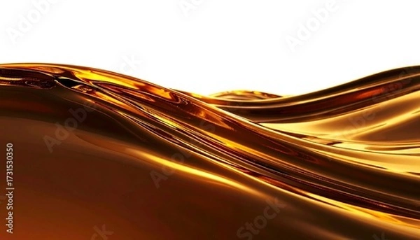Fototapeta Abstract golden liquid wave with highlights and reflections, representing fluid dynamics and glossy textures