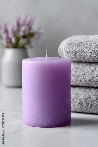 Fototapeta Experience tranquility with lavender and mint during a rejuvenating spa day at home. Scented Candle Day