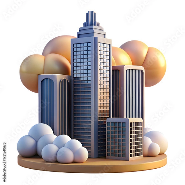 Fototapeta Modern Cityscape. Architectural Wonders in the Clouds