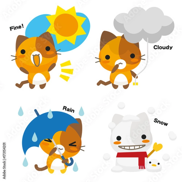 Fototapeta ネコとーく。三毛猫+天気予報