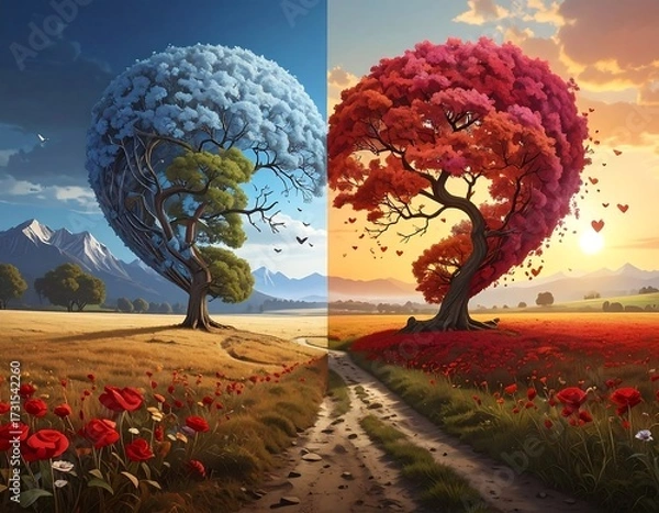 Obraz Two trees, opposite seasons