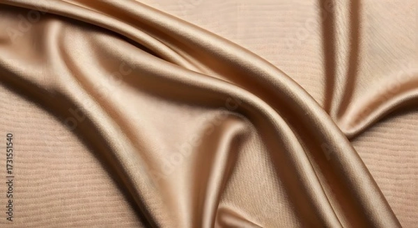 Fototapeta Close-up of elegantly folded fabric texture, acting as a base. Overlaid with an iridescent, holographic, abstract soft beige colors backdrop. 