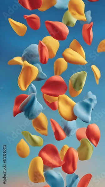 Fototapeta confetti shapes in bright colors on a soft gradient background giving a playful and celebratory atmosphere for party themes