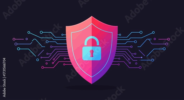 Fototapeta Cyber Security Vector with Digital Shield