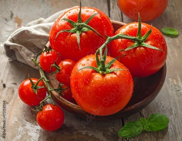Obraz Fresh tomatoes on rustic wooden table
