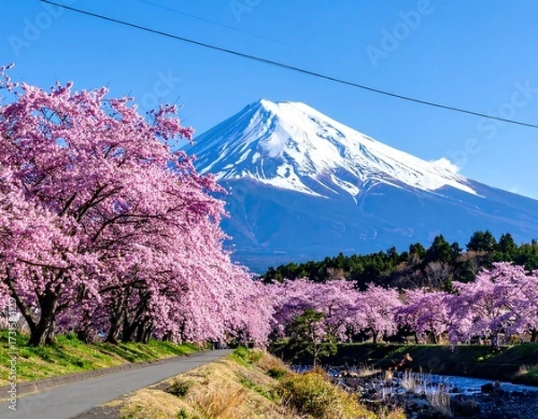 Obraz Spring blossoms meet a snow-capped peak