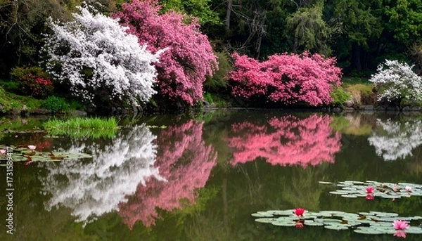 Obraz Spring blossoms reflected in a pond