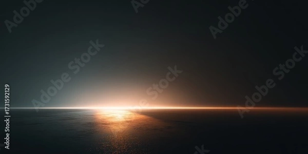 Fototapeta Illuminating Horizon: The image showcases a dark, moody environment illuminated by a golden horizon line, creating a sense of mystery and anticipation. 