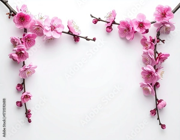 Obraz Pink blossoms frame a white background