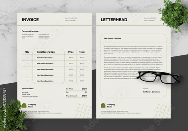 Fototapeta  Green Black Invoice And Letterhead