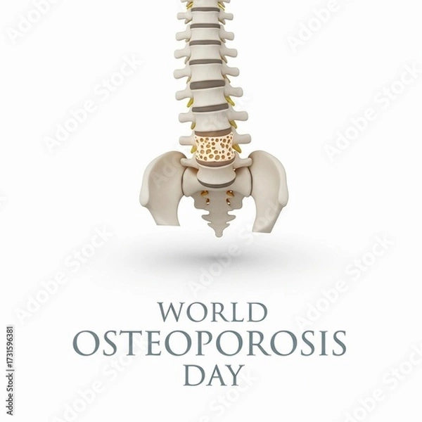 Fototapeta 3D illustration of human spine and pelvis showing compressed vertebra, ideal for World Osteoporosis Day awareness and medical education