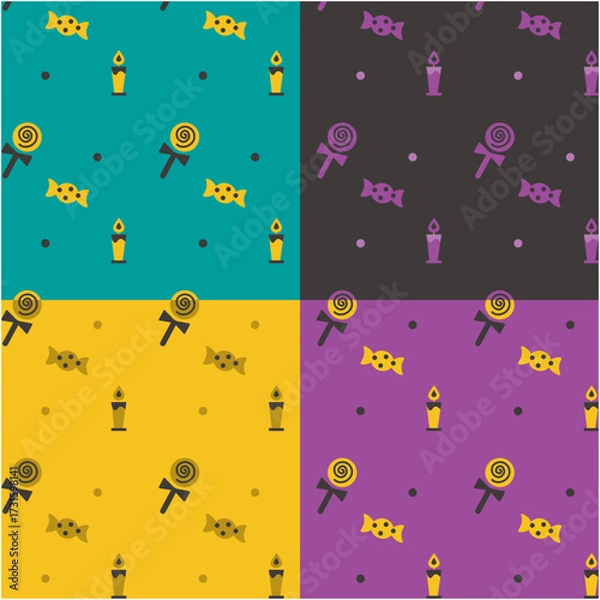 Fototapeta ハロウィンカラーのお菓子とキャンドルのシームレスパターン
