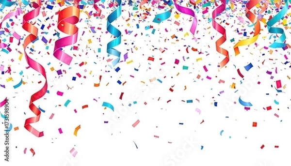 Fototapeta Colorful confetti and streamers on white background (4)