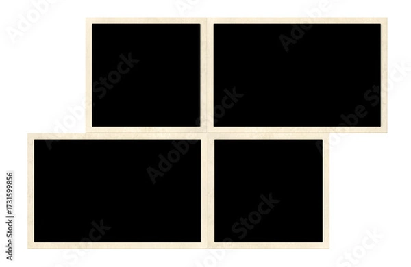 Fototapeta Template collage with four retro frame photos. Moodboard pictures album grid for scrapbooking. Vintage style mood board layout. Isolated on white background. Copy space for your text and photo