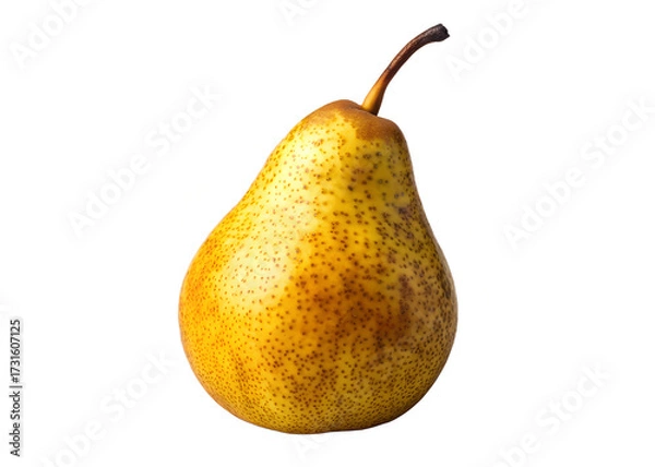 Fototapeta A single, ripe yellow pear with brown spots, isolated on a transparent background. background removed