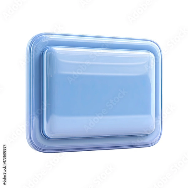 Obraz A light blue, rectangular, glossy button with a slightly raised, recessed center, rendered in 3D