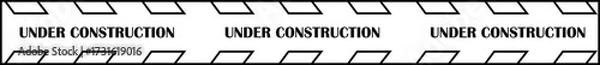 Fototapeta Under construction banner icon. Caution warning tape vector illustration in trendy black line style. Safety barrier stripe design for road work, building site, repair and maintenance graphic.