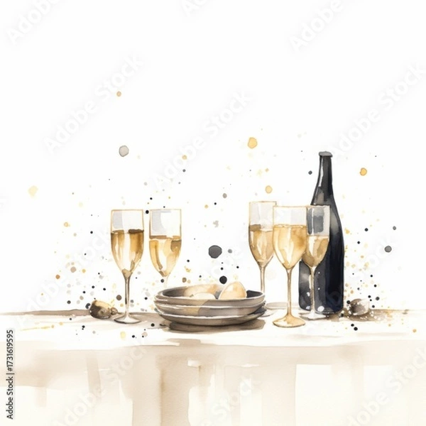 Obraz champange and glasses and confetti on new year's eve