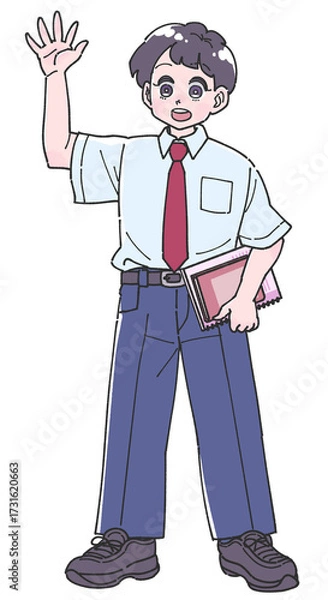 Obraz 夏服の制服を着た男子生徒のイラスト