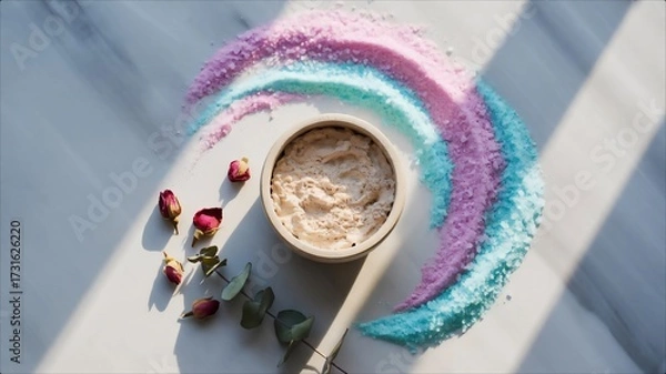 Obraz Colorful Holi Powder and Bowl on White Surface.