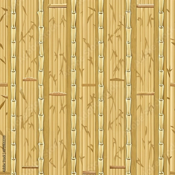 Fototapeta Seamless texture of vertical bamboo stalks in natural beige-yellow color. Realistic bamboo wall pattern with segments and natural wood grain