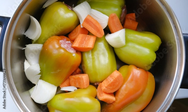 Obraz Stuffed peppers with vegetables, semi-finished product