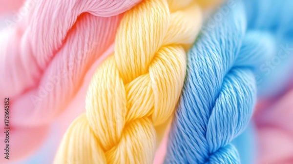 Fototapeta Close up of colorful yarn and fabric texture