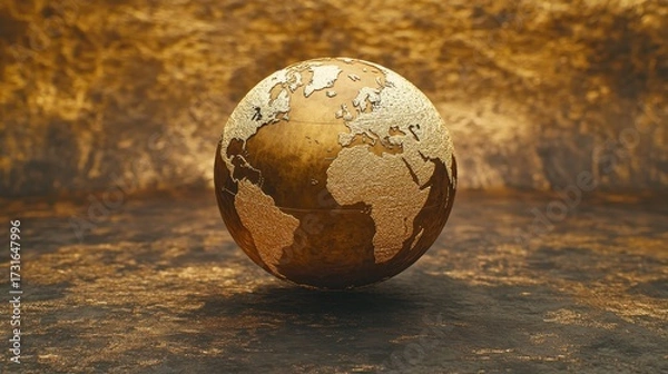 Fototapeta Realistic Golden Globe Reflecting Earth with Artistic Background