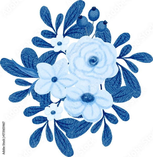 Obraz Blue Flower Winter Arrangement Watercolor