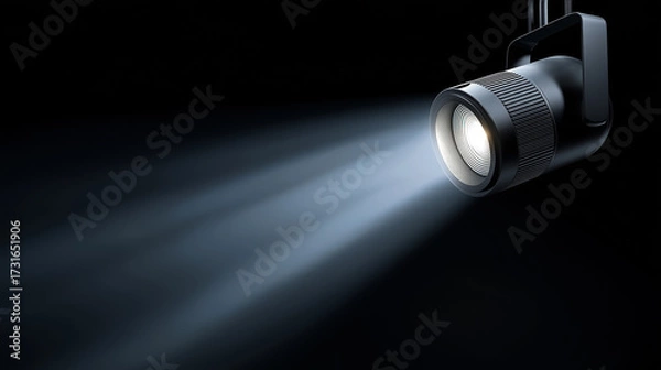 Fototapeta Spotlight illuminating a dark space, showcasing dramatic lighting effects, creating an atmosphere of focus and intensity, ideal for artistic presentations or theatrical performances
