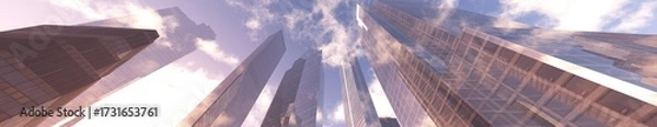 Obraz Skyscraper panorama, skyscrapers against the sky, high-rise buildings, 3D rendering