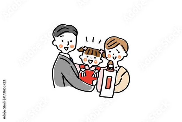 Fototapeta 七五三の記念撮影をする親子の上半身イラスト